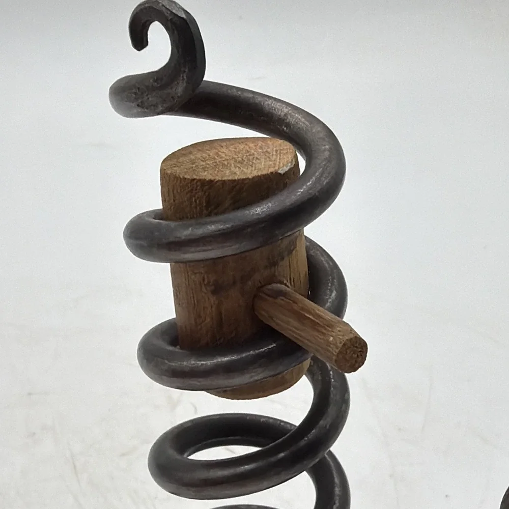 Vintage Primitive Iron Courting Candlestick/Candle Holder Wood Block Stopper
